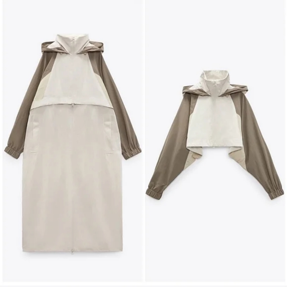 ZARA NWT Convertable Parachute Jacket with Detachable Detail XS-S Pearl Gray